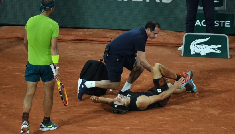Alexander Zverev accidentat la Roland Garros,Rafael Nadal și Alexander Zverev accidentat,Zverev în scaun cu rotile