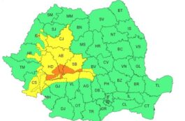 Cod portocaliu de ninsoare în zona montană a judeţelor Hunedoara, Alba şi Sibiu. Sursa: Administrația Națională de Meteorologie