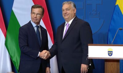 Prim-ministrul ungar Vikor Orban și prim-ministrul suedez Ulf Kristersson / captura video