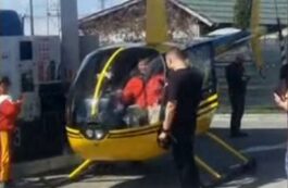 Un elicopter a aterizat într-o benzinărie din Curtea de Argeș
