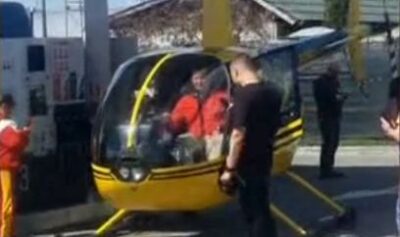 Un elicopter a aterizat într-o benzinărie din Curtea de Argeș
