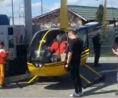 Un elicopter a aterizat într-o benzinărie din Curtea de Argeș