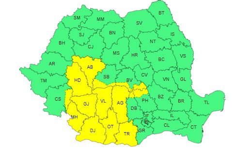 Cod galben de instabilitate atmosferică temporar accentuată şi ploi însemnate cantitativ
