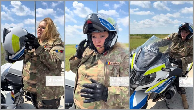 Diana Șoșoacă pe motocicletă de poliție