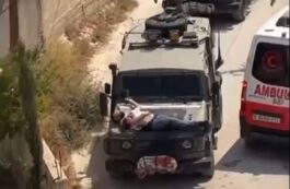 Soldaţi israelieni au legat un palestinian rănit de capota unui vehicul militar