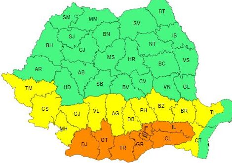 Valul de căldură şi disconfortul termic accentuat se vor menţine pe parcursul zilei de luni în partea de sud şi sud vest a ţării. Sursa foto: Agenția Națională de Meteorologie