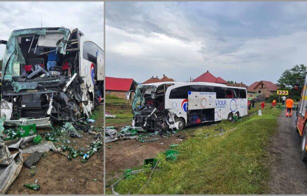 Accident între un autocar şi un autocamion, la Porumbacu de Sus / Sursa foto: ISU Sibiu