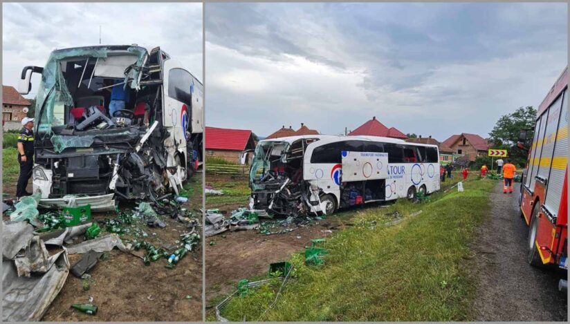 Accident între un autocar şi un autocamion, la Porumbacu de Sus / Sursa foto: ISU Sibiu
