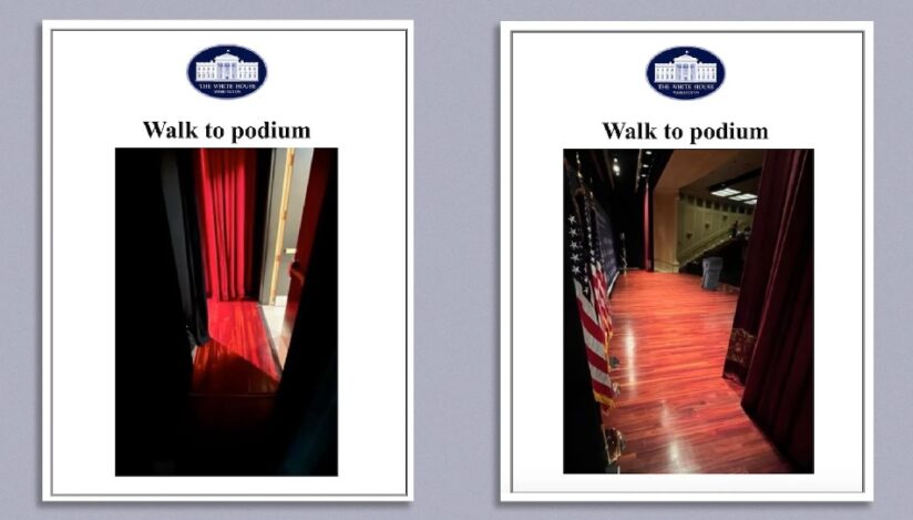Instrucțiunile care îi arată lui Biden cum să ajungă pe podium la evenimente/ Sursă: Axios