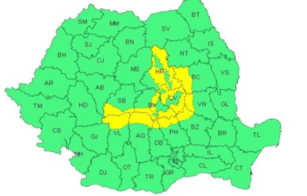 Avertizare meteorologică. Sursa: Agenția Națională de Meteorologie