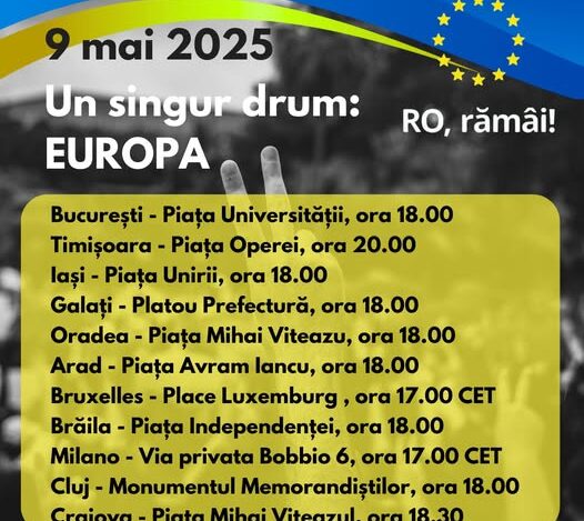 Manifestaţia ‘Un singur drum – Europa 9 Mai’, vineri, în Piaţa Universităţii. Jandarmeria Capitalei ia măsuri speciale