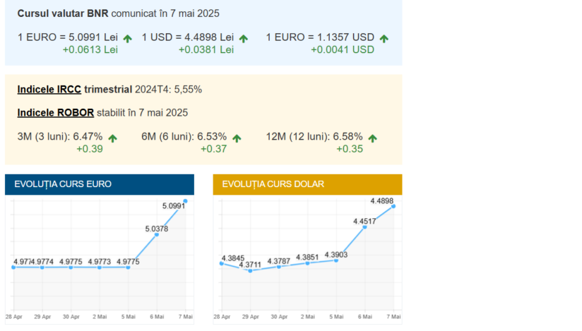 Leul continuă să se deprecieze: euro atinge 5,0991 lei, a doua zi consecutiv peste pragul psihologic de 5 lei