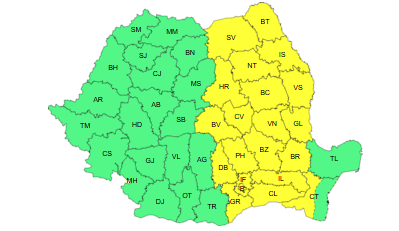 Cod galben de vreme instabilă în 20 de județe și în București, joi. Informare de averse și furtuni, până luni seara