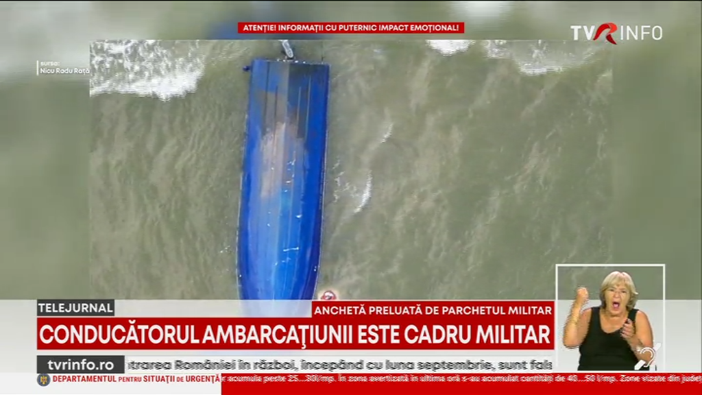 Anchetă extinsă în cazul accidentului naval de la Sulina, în care patru persoane au murit. Conducătorul ambarcațiunii este cadru militar. El ar fi ignorat condițiile meteo și capacitatea maximă de îmbarcare