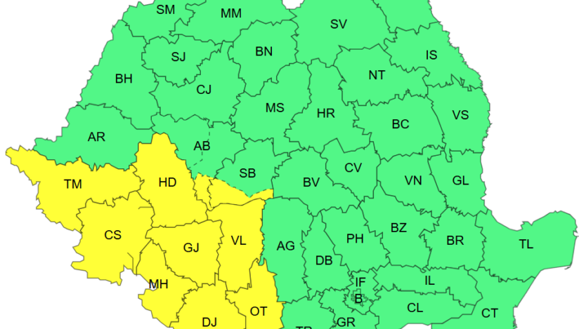 Cod galben de furtuni, duminică seară pentru 17 județe ale țării. Sunt aşteptate precipitaţii însemnate cantitativ, dar şi vijelii şi grindină