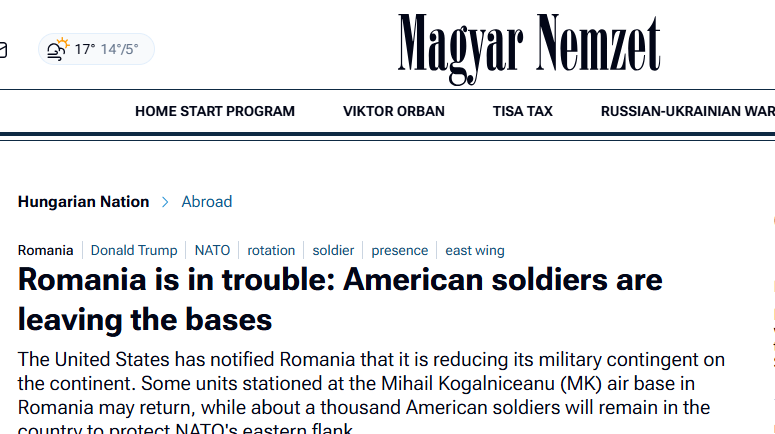 Presa din Ungaria, după ce SUA retrag o parte din militarii americani de la baza Kogălniceanu: “România este în dificultate”