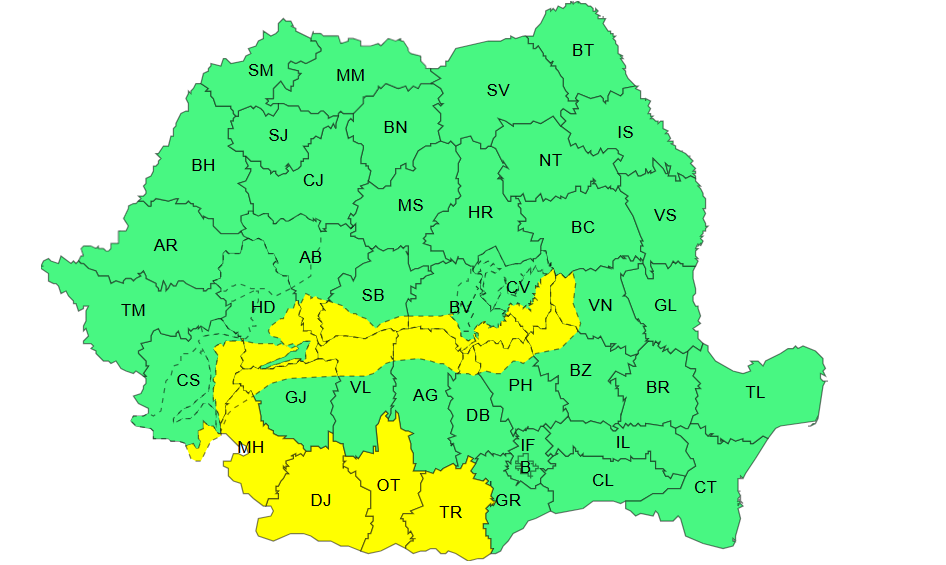 ANM: Coduri galbene de vânt puternic şi ninsoare viscolită în mai multe zone din ţară