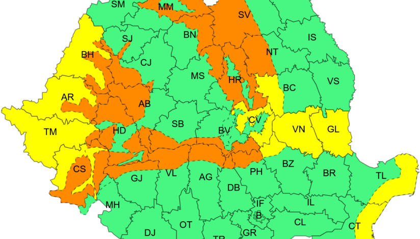 Meteorologii au emis trei Coduri galbene de precipitaţii însemnate cantitativ, strat de zăpadă şi intensificări ale vântului