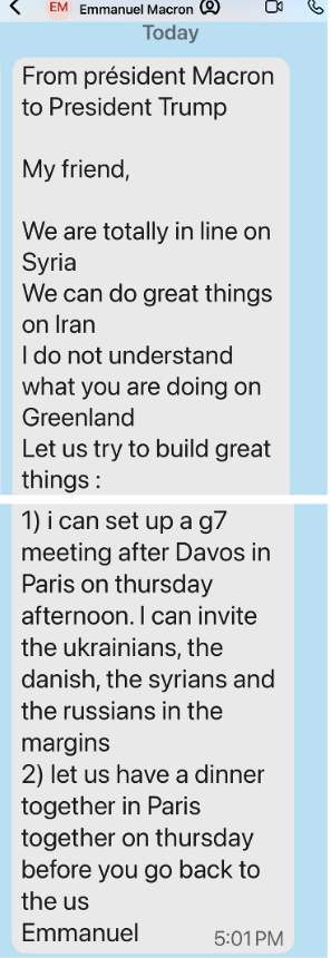 Donald Trump a postat un mesaj primit de la Macron: “Prietene, nu înțeleg ce faci în Groenlanda”