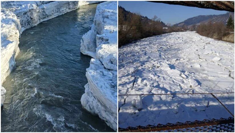 Zăporul pe râul Bistriţa are aproape nouă kilometri lungime, cu grosimi de până la trei metri