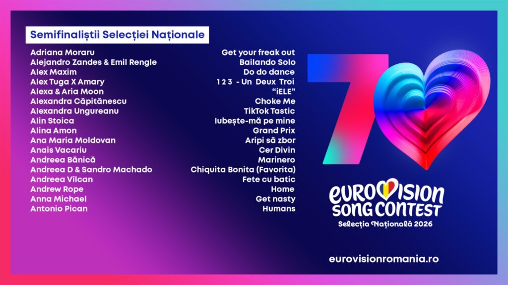 68 de piese concurează pentru un loc în finala Selecției Naționale Eurovision 2026