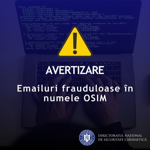 Atenţionare DNSC: Emailuri frauduloase în numele OSIM. Se cere plata urgentă a unei taxe