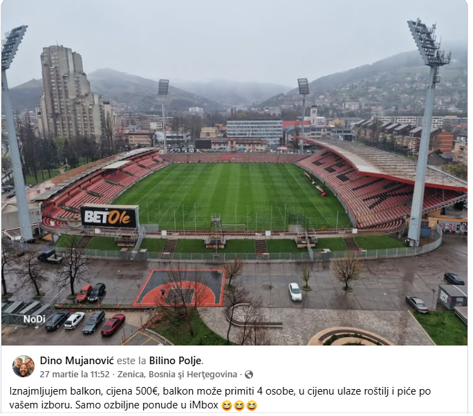 Bosniacii de lângă stadionul din Zenica își închiriază balcoanele pentru barajul cu Italia. Prețul include grătar și băuturi