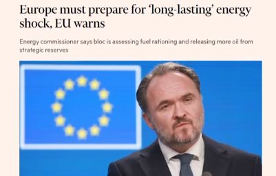 Europa trebuie să se pregătească pentru un şoc energetic de durată. Nu sunt excluse măsuri dure, precum raționalizarea