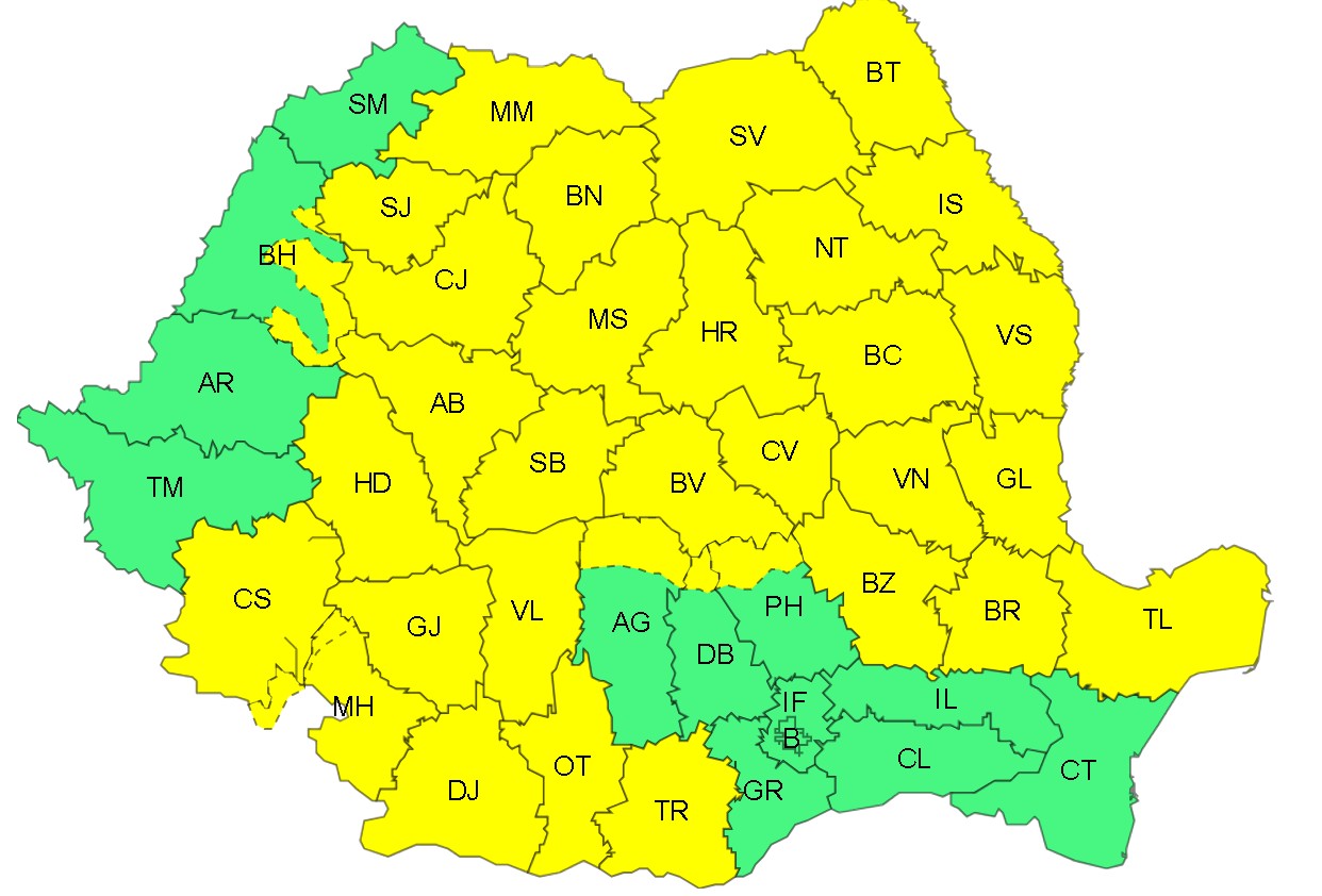 ANM: Atenţionări Cod galben de vânt puternic în majoritatea regiunilor, luni şi marţi