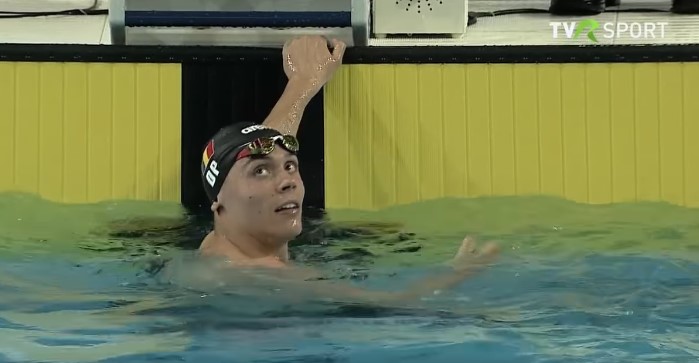David Popovici, aur la 50 de metri liber, la Campionatele Naţionale de Natație de la Complexul Sportiv din Otopeni. TVR Sport a transmis în direct