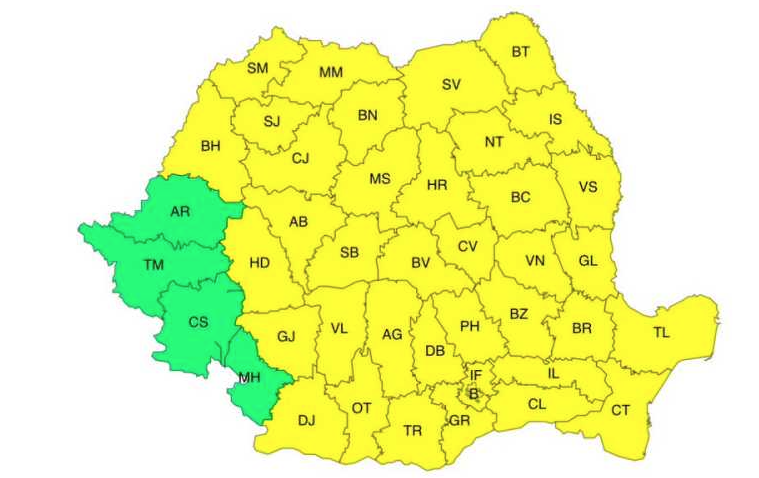 Cod galben de averse, vijelii și descărcări electrice în majoritatea regiunilor, marți și miercuri. Vremea în Bucureşti